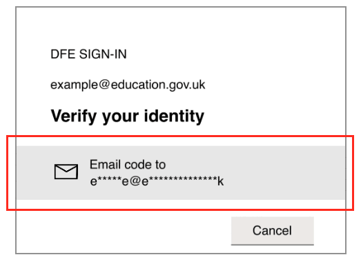 Screen showing the grey box you must click to request your email verification code.